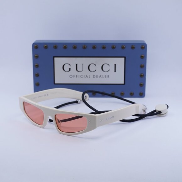 Gucci GG1634S 007 Cat Eye Sunglasses - Ivory with Black Cord/Red - Picture 1 of 11